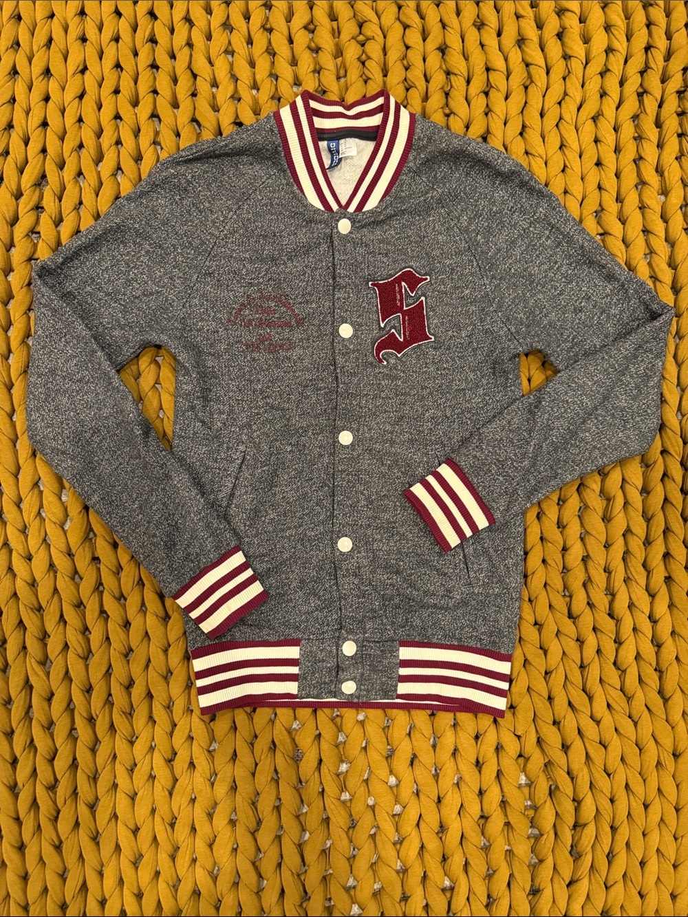 Men's Gray Varsity Knit Varsity Jacket - Size XS